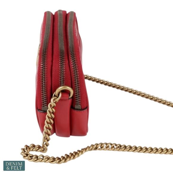 Gucci GG Marmont Mini Red Leather Triple Zip Crossbody Chain Bag/Purse Authentic - Picture 5 of 16